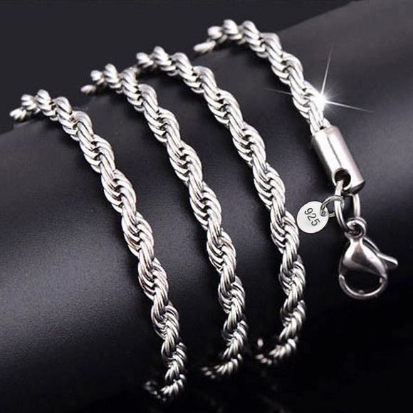 silver Necklace Women Man necklace 2mm Twist Rope - Picture 2 of 7